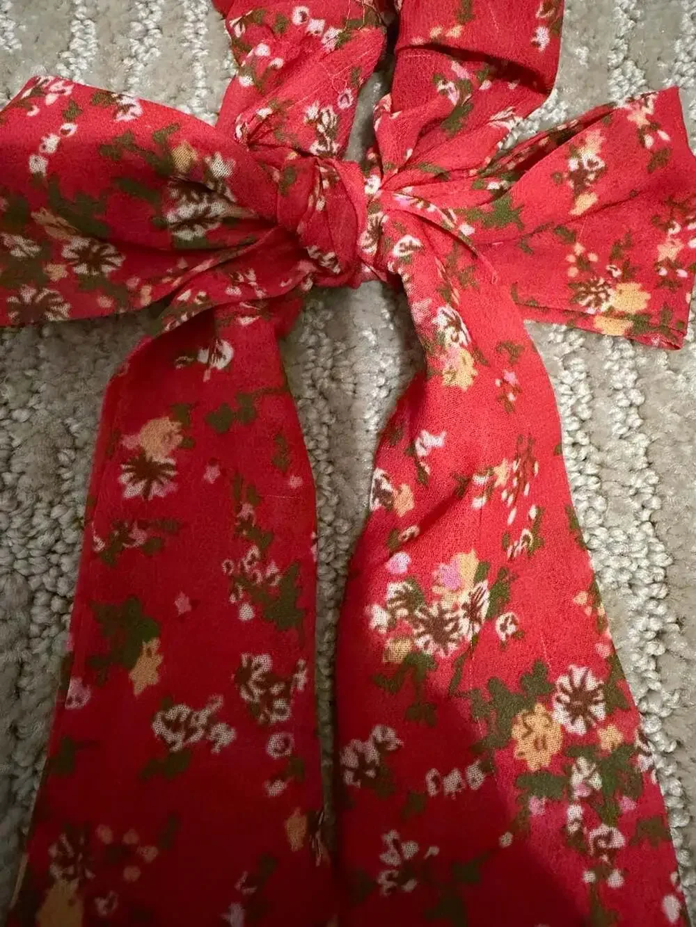 Kaxi Red Floral Print Hair Scrunchie with Detachable Bow